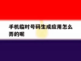 手机临时号码生成应用怎么弄的呢