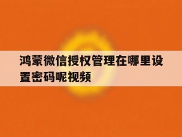 鸿蒙微信授权管理在哪里设置密码呢视频