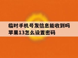 临时手机号发信息能收到吗苹果13怎么设置密码