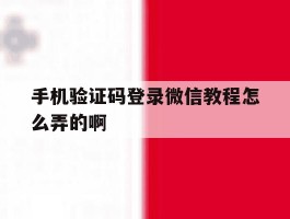 手机验证码登录微信教程怎么弄的啊