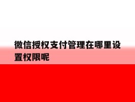 微信授权支付管理在哪里设置权限呢
